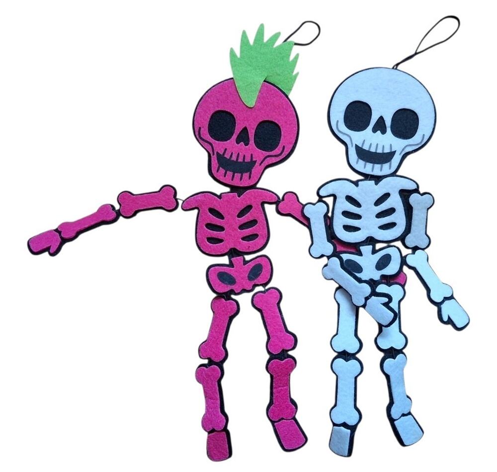 Hyde & EEK! Hanging Skeleton 2 Count Halloween Decor Pink/White Glow 2 Pck NWT